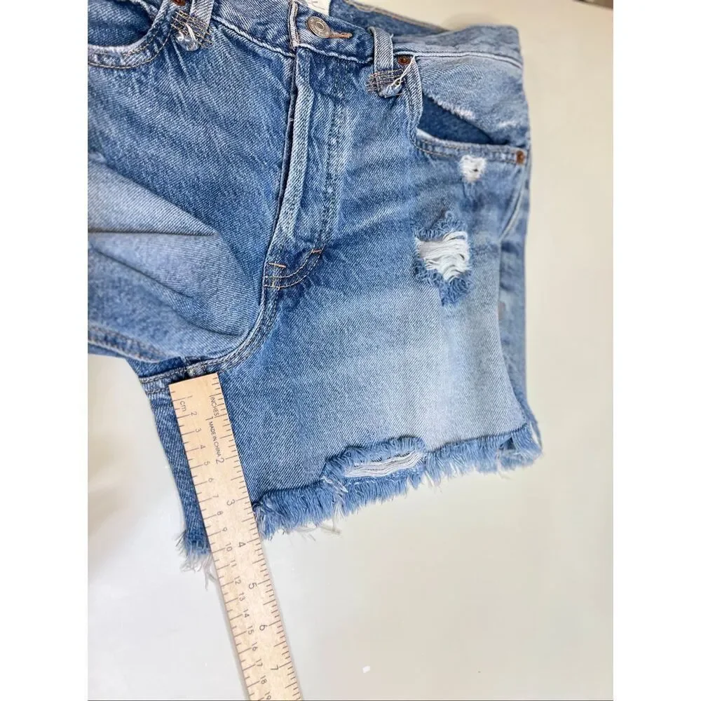 Free People We The Free Women's Button Fly Distressed Denim Shorts Blue Size 25